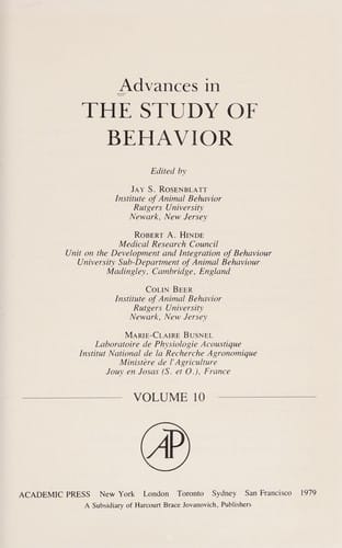 Advances in the Study of Behavior, 10
