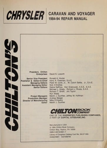 Chilton's Chrysler Caravan and Voyager 1984-94 repair manual