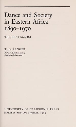 Dance and society in Eastern Africa 1890-1970