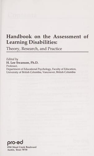 Handbook on the assessment of learning disabilities : theory, research, and practice