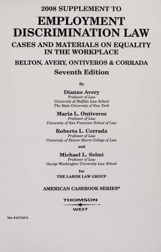 2008 Supplement to employment discrimination law