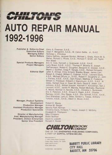 Chilton's auto repair manual, 1992-1996