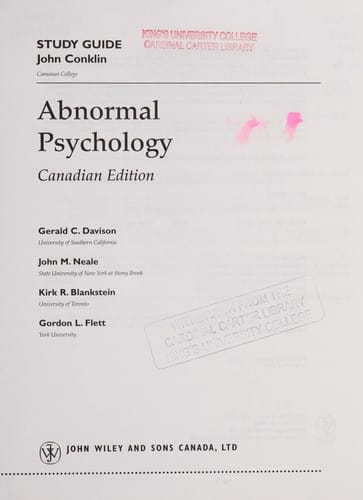 Study guide to accompany Abnormal psychology, second Canadian edition