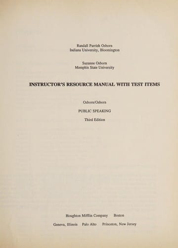 Instructor's resource manual with test items, Osborn/Osborn Public speaking, third edition