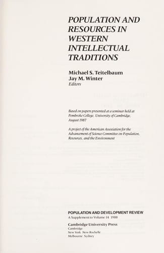 Population and resources in Western intellectual traditions
