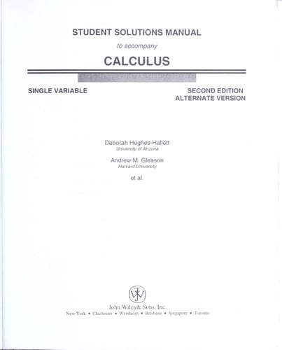 Student solutions manual to accompany Calculus single variable, 2nd ed. alternate version