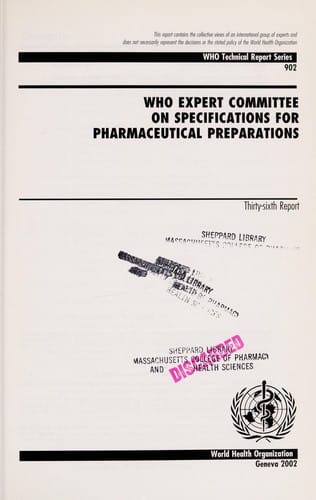 WHO Expert Committee on Specifications for Pharmaceutical Preparations