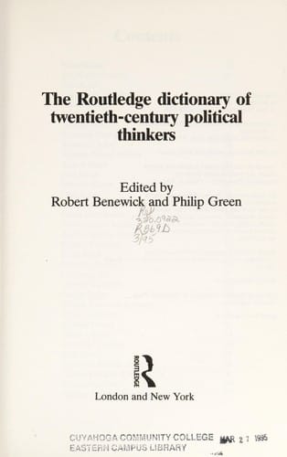 The Routledge dictionary of twentieth-century political thinkers