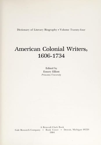 American colonial writers, 1606-1734