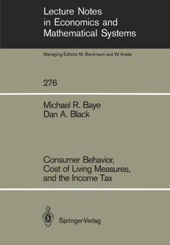 Consumer Behavior, Cost of Living Measures, and the Income Tax (Lecture Notes in Economics and Mathematical Systems)