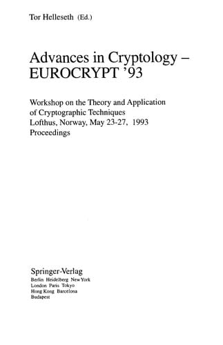 Advances in Cryptology -- EUROCRYPT '93