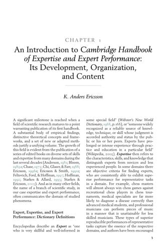 The Cambridge handbook of expertise and expert performance