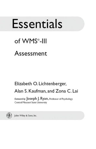 Essentials of WMS-III assessment