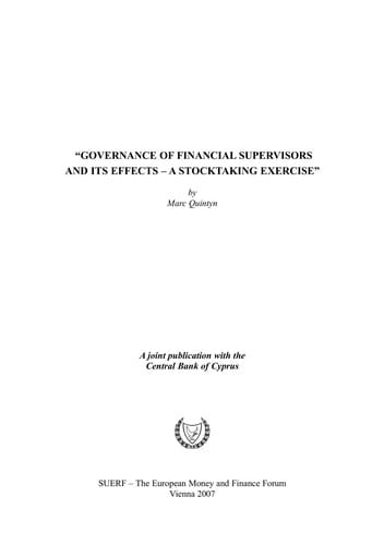 Governance of financial supervisors and its effects