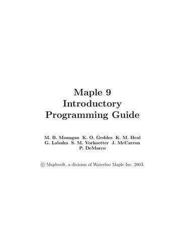 Maple 9 introductory programmimg guide