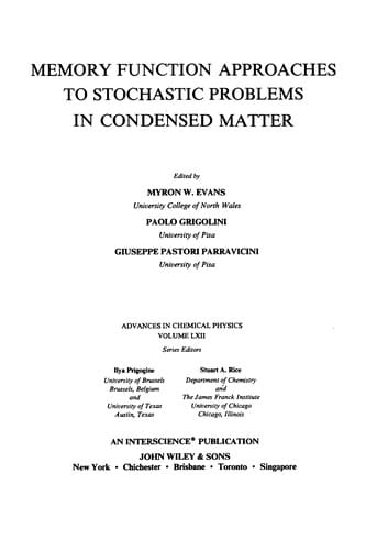 Memory function approaches to stochastic problems in condensed matter