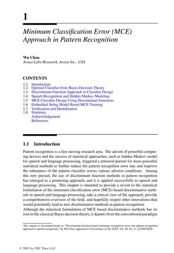 Pattern recognition in speech and language processing