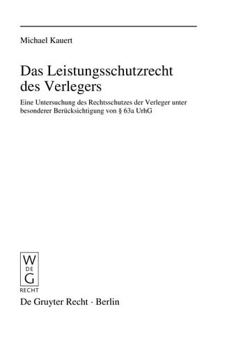 Das Leistungsschutzrecht des Verlegers