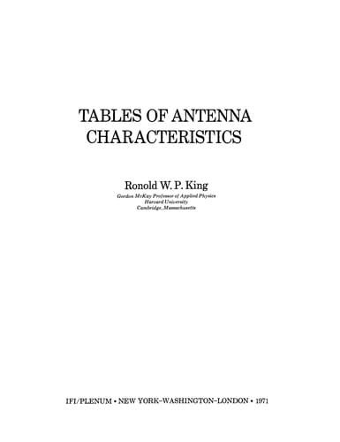 Tables Of Antenna Characteristics