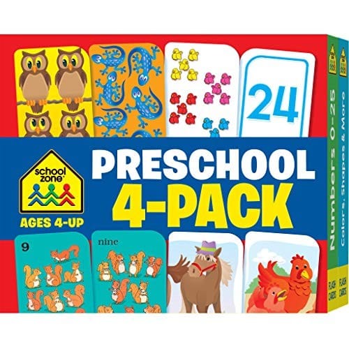 School Zone - Preschool Flash Cards 4 Pack - Ages 4 and Up, Kids' Games, Puzzles, Shapes, Colors, Numbers, Readiness Skills, and More