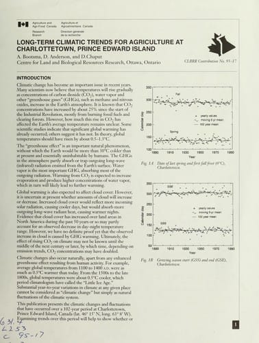 Long-term climatic trends for agriculture at Charlottetown, Prince Edward Island