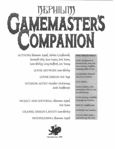 Nephilim Gamemaster's Companion (Nephilim)