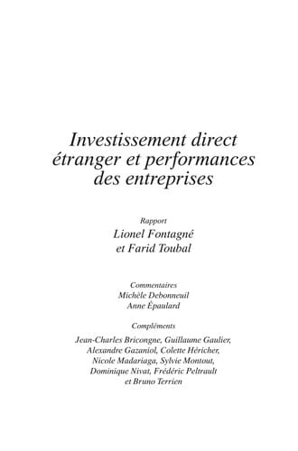 Investissement direct e tranger et performances des entreprises