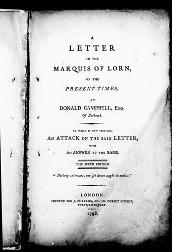 A letter to the Marquis of Lorn, on the present times