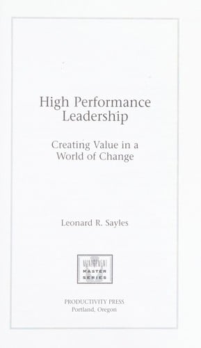 High performance leadership: creating value in a world of change