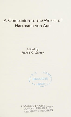 A companion to the works of Hartmann von Aue