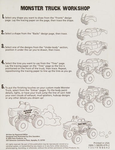 Monster truck workshop: trace & draw rugged, radical monster trucks!