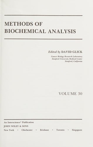 Methods of Biochemical Analysis (Methods of Biochemical Analysis Series: No)