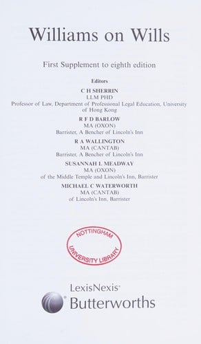 Williams on wills: Second (cumulative) supplement to the eighth edition