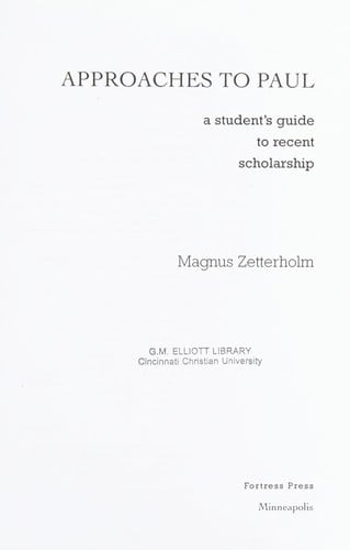 Approaches to Paul: a student's guide to recent scholarship