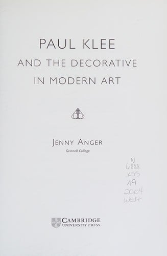 PAUL KLEE AND THE DECORATIVE IN MODERN ART.