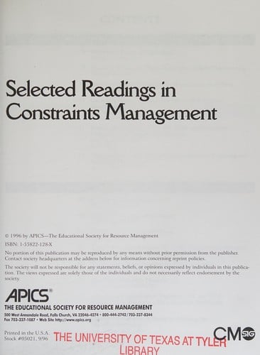 Selected Readings in Constraints Management