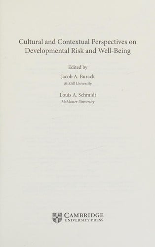 Cultural and Contextual Perspectives on Developmental Risk and Well-Being