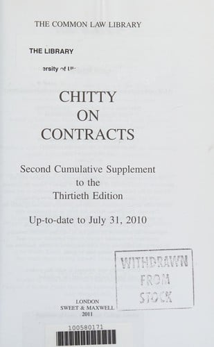 Chitty on contracts: Second cumulative supplement to the thirtieth edition : up-to-date to July 31, 2010