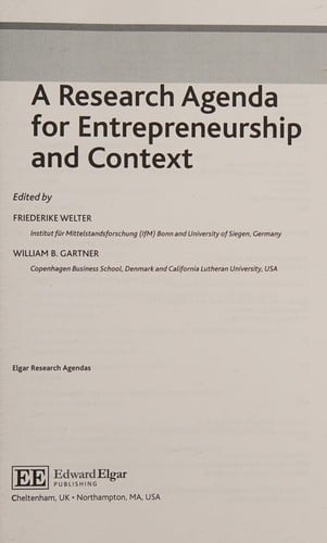 Research Agenda for Entrepreneurship and Context