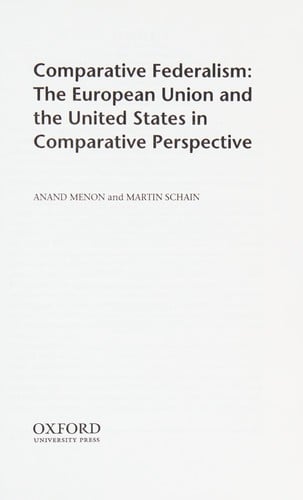 Comparative federalism: the European Union and the United States in comparative perspective