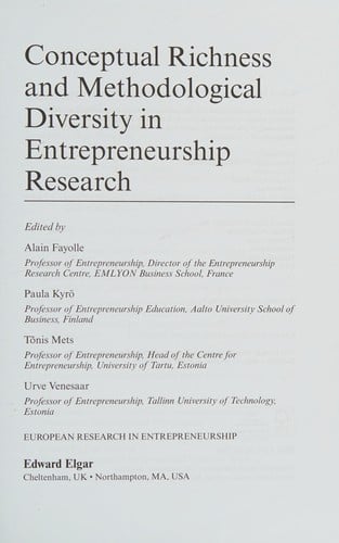 Conceptual Richness and Methodological Diversity in Entrepreneurial Research