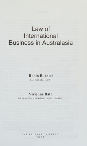 Law of International Business in Australasia