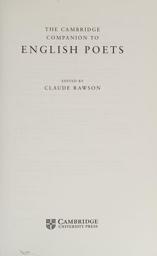 The Cambridge Companion to English Poets (Cambridge Companions to Literature)
