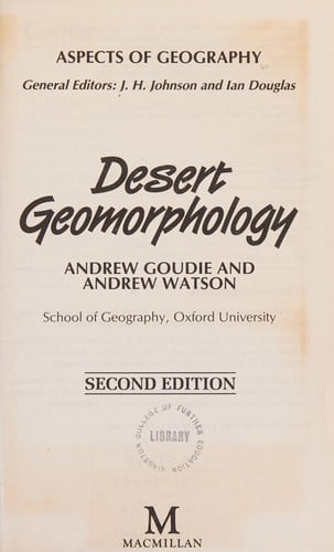 Desert Geomorphology (Aspects of Geography)