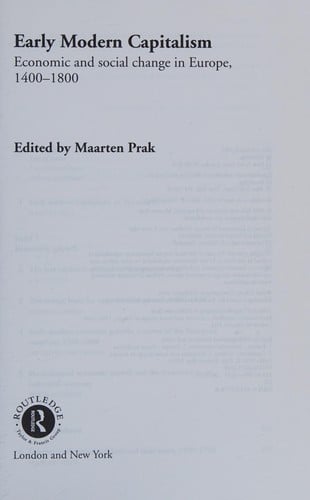 Early modern capitalism: economic and social change in Europe, 1400-1800