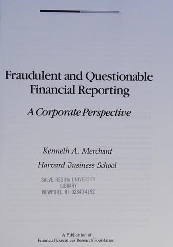 Fraudulent and questionable financial reporting: a corporate perspective