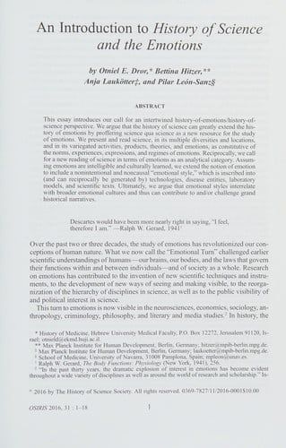 Osiris, Volume 31: History of Science and the Emotions