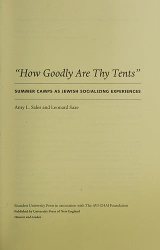 "How goodly are thy tents": summer camps as Jewish socializing experiences