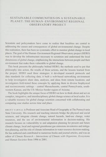 Sustainable communities on a sustainable planet: the human-environment regional observatory project