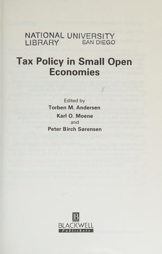 Tax Policy in Small Open Economies (Scandinavian Journal of Economics)